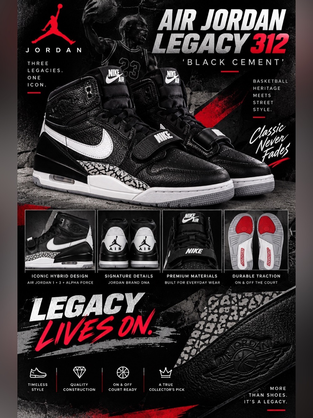 New!🔥Air Jordan Legacy 312 in the 'Black Cement' colorway!🔥